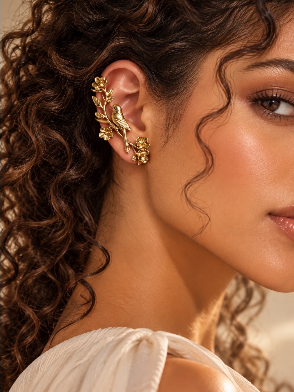 Golden Songbird Botanical Ear Cuff
